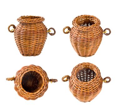 wicker basket in four projections on a white background