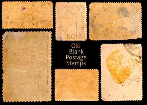 Old postage stamps border on black background