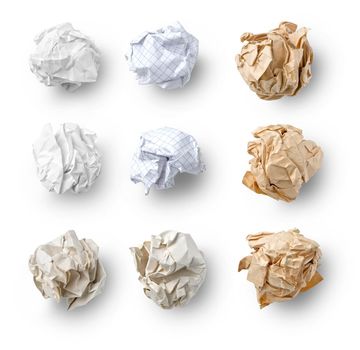 Set of  Crumpled Paper- School Squared, Office and Brown Craft  isolated on white background