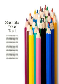 Group of colored pencils on white background