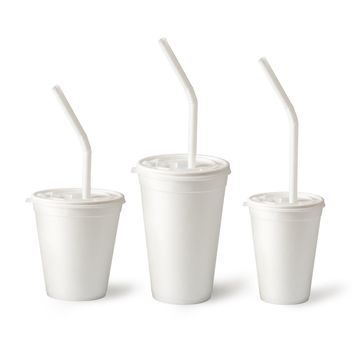 Paper coffee cups on a white background.