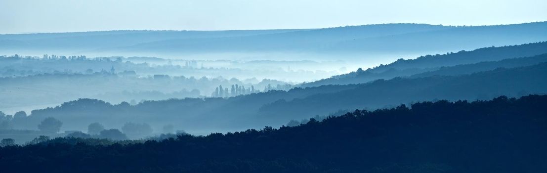 misty morning horizons blue tones