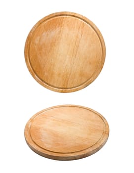 wooden plate for meat and vegetable on white background