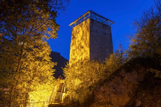 Black Tower in Brasov at night. Brasov, Brasov County, Romania.