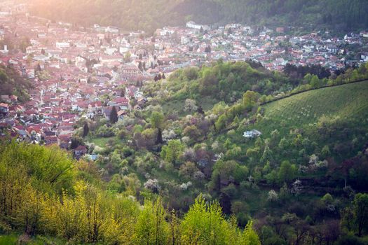 Architecture of Brasov at sunrise. Brasov, Brasov County, Romania.