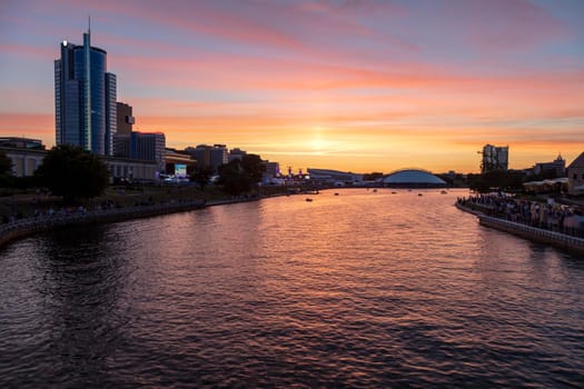 Panorama of Minsk at sunset. Minsk, Minsk, Belarus.