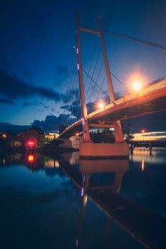 Pedestrian Bridge in Mikolajki. Mikolajki, Warmian-Masurian, Poland.