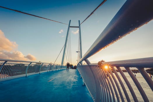 Pedestrian Bridge in Mikolajki. Mikolajki, Warmian-Masurian, Poland.