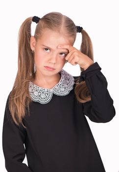 portrait of the youngest schoolgirlisolated on white background.