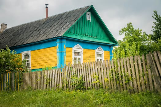 Colorful architecture of rural Belarus. Grodno, Grodno Region, Belarus.