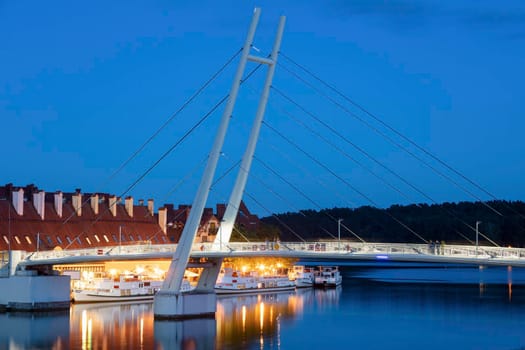 Pedestrian Bridge in Mikolajki. Mikolajki, Warmian-Masurian, Poland.