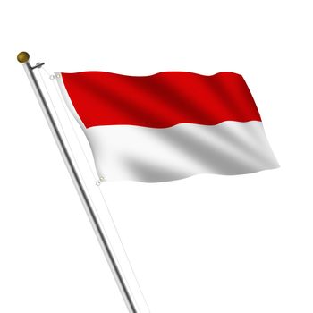 An Indonesia Flagpole 3d illustration on white with clipping path