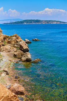 Natural landscape of the rocky coast of the Black Sea in Turkey.