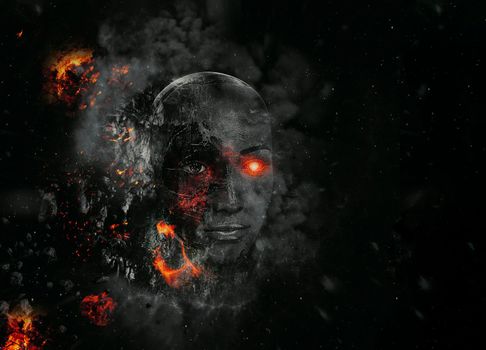 Cyborg woman on dark background - 3d rendering