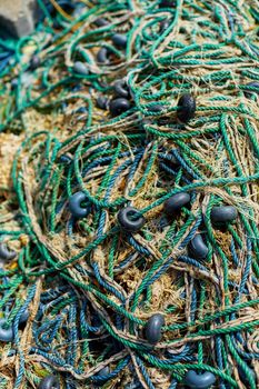 Close-up of fishing nets. Fishing profession. Industrial fishing.