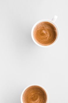 Drinks menu, italian espresso recipe and organic shop concept - Cup of hot french coffee as breakfast drink, flatlay cups on white background