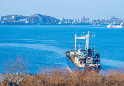 Vladivostok, Russia.Seascape with a view of ships off the coast.