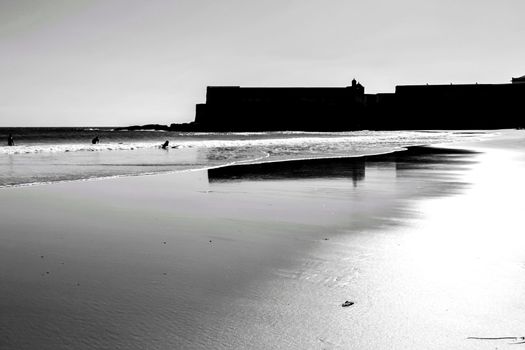 Beautiful beach called Praia da Torre in Lisbon, Portugal, in a sunny day of Spring