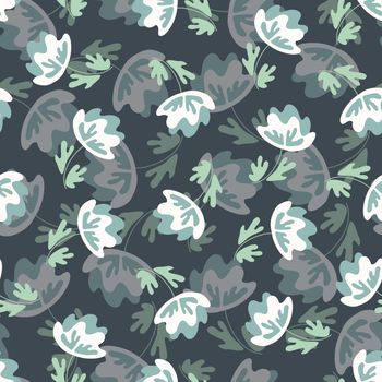 Seamless floral pattern based on traditional folk art ornaments. Modern flowers on color background. Scandinavian style. Sweden nordic style. Vector illustration. Simple minimalistic pattern.