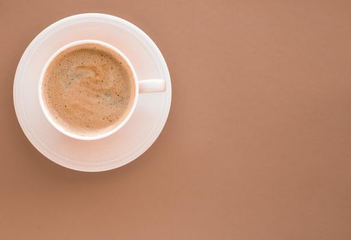 Drinks menu, italian espresso recipe and organic shop concept - Cup of hot coffee as breakfast drink, flatlay cups on beige background