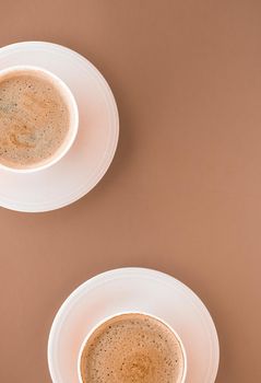 Drinks menu, italian espresso recipe and organic shop concept - Cup of hot coffee as breakfast drink, flatlay cups on beige background