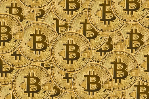 Close up golden bitcoin symbol with coin background