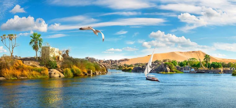 Cloudy sky over river Nile in Aswan, Egypt