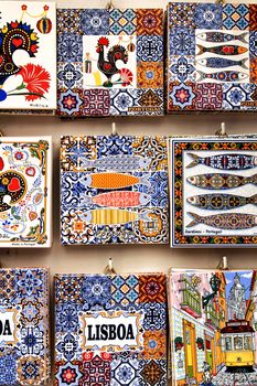 Fridge souvenir magnets imitating portuguese tiles for sale in Porto