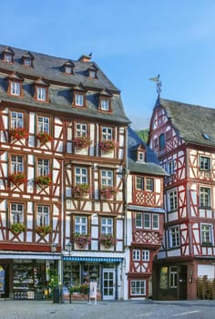 Central square with a very beautiful historic half-timbered houses in Bernkastel-Kues, Germany