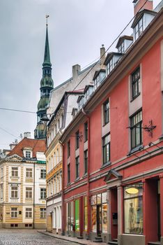 Street with historical houses in the old town of Riga, Latvia