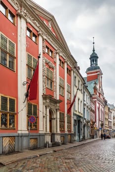 Street with historical houses in the old town of Riga, Latvia