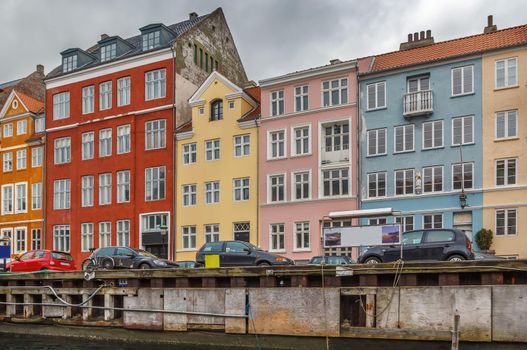 Colourful facade of building along the Nyhavn Canal in Copenhagen, Denmark