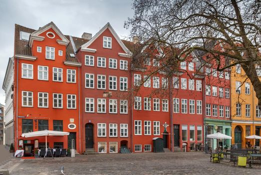 Street with historical Colourful  houses in Copenhagen, Denmark