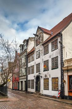 Street with the historical houses in the old town of Riga, Latvia