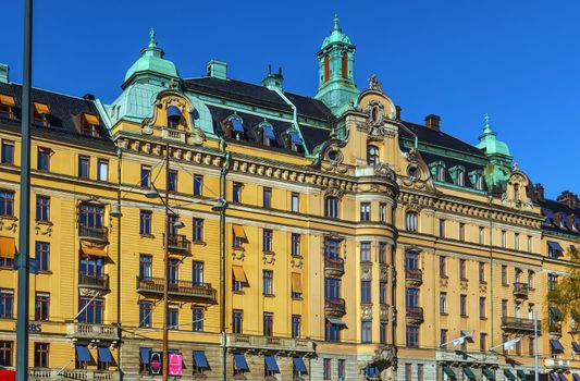 Facade of building on Strandvagen in Stockholm downtown, Sweden