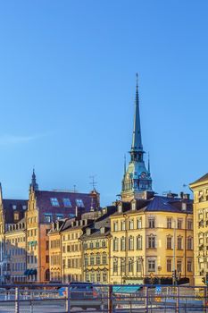 View of Gamla stan with German church tower in Stockholm, Sweden