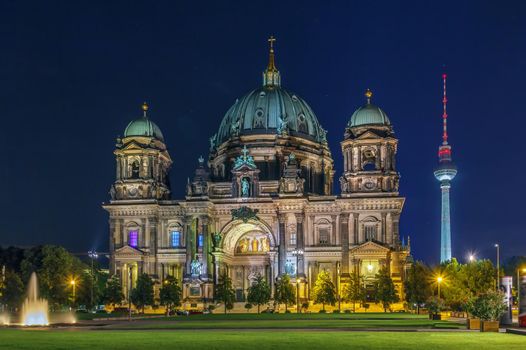 Berlin Cathedral settles down in the downtown of Berlin, Germany. Evening