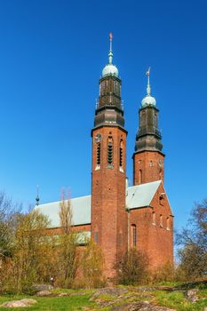 Hogalid Church is the red brick church built in 1923 year in Romantic style, Stockholm, Sweden