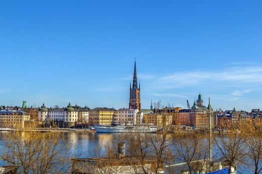 View of Riddarholmen from the Sodermalm island in Stockholm, Sweden