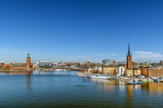 View of Riddarholmen and city hall from the Sodermalm island in Stockholm, Sweden