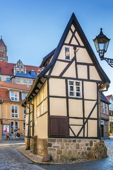 Street with half-timbered houses in Quedlinburg, Germany