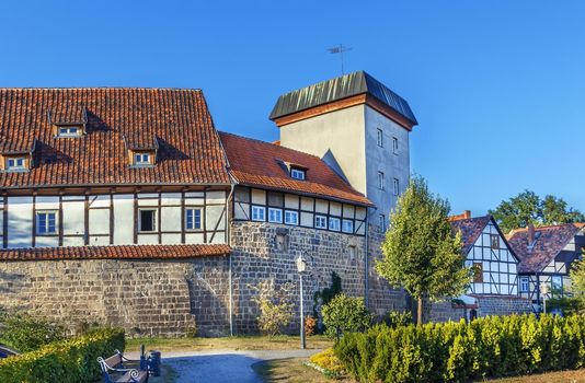 Sstreet with historical half-timbered houses in Quedlinburg, Germany