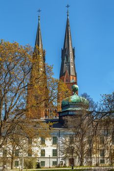 Uppsala Cathedral is a cathedral located in the centre of Uppsala. Gustavianum is the oldest standing building of Uppsala University, Sweden