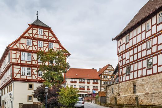 Street with half-timbered houses in Wolfhagen, Germany