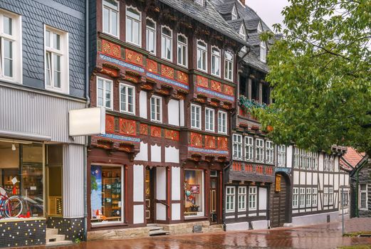 Street with old decorative houses in Goslar, Germany