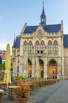 The neo-Gothic town hall at the Fischmarkt square was built between 1870 and 1874, Erfurt, Germany