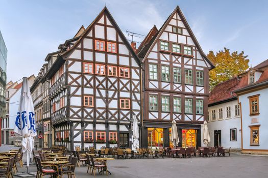 Street with historical houses in Erfort old town, Germany