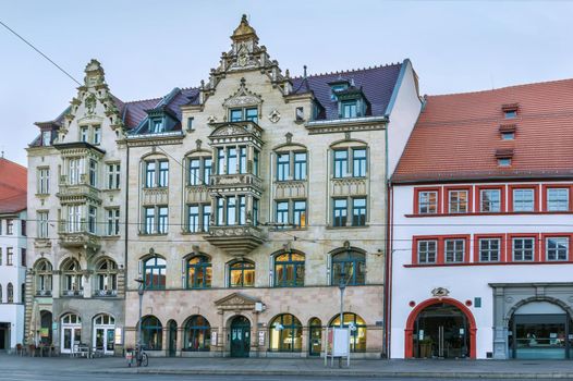 Street with historical houses in Erfort old town, Germany