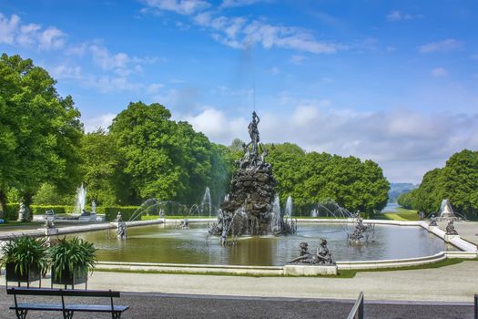 Fountain in park in Herrenchiemsee in Bavaria, Germany