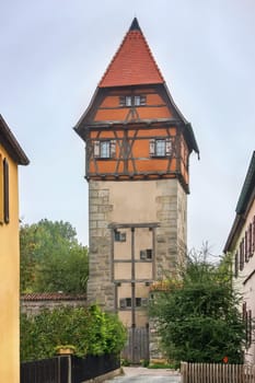 Bauerlinsturm tower in old city wall in Dinkelsbuhl, Bavaria, Germany